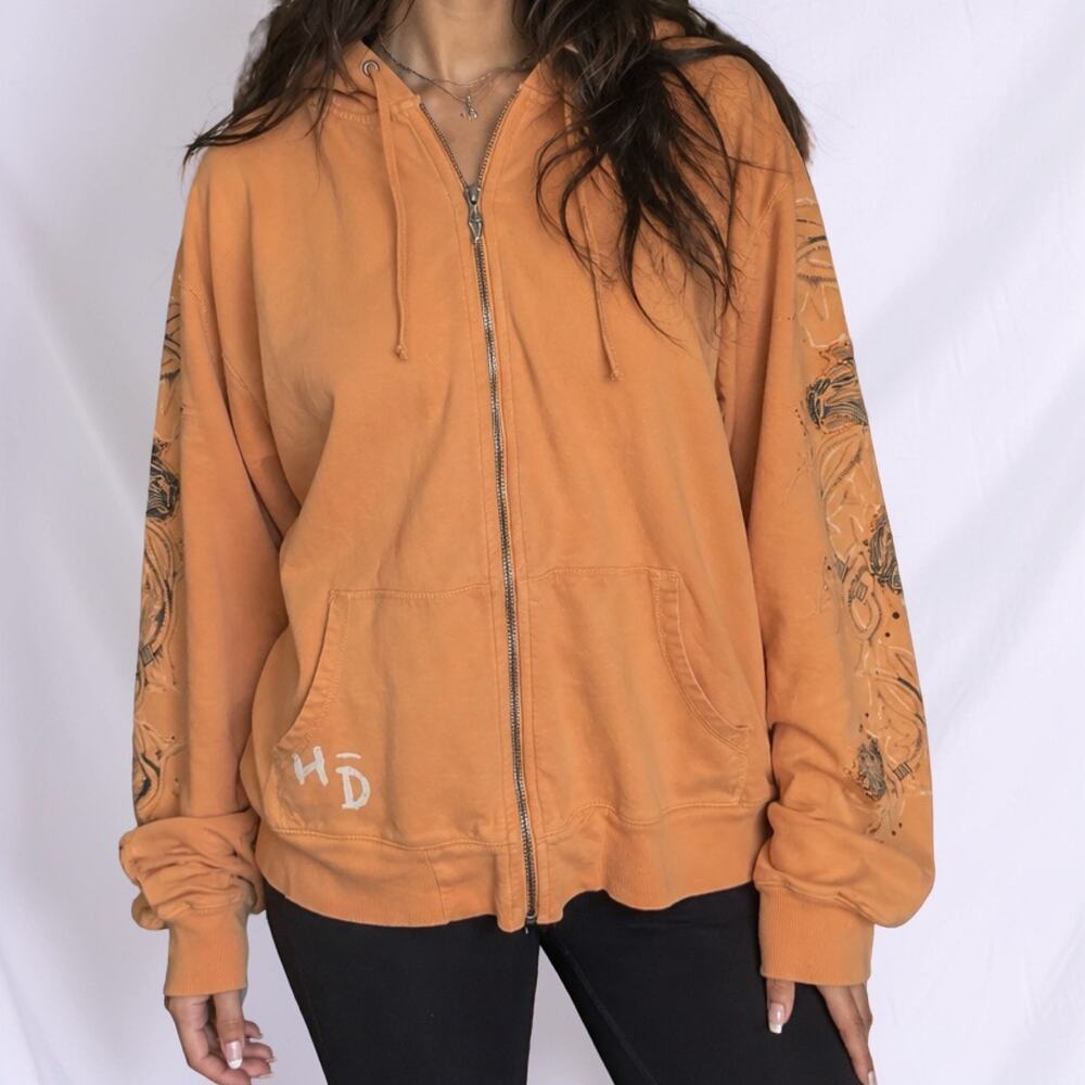 Harley-Davidson Women’s Orange Zip Rhinestone Embroidered Biker Hoodie 2X